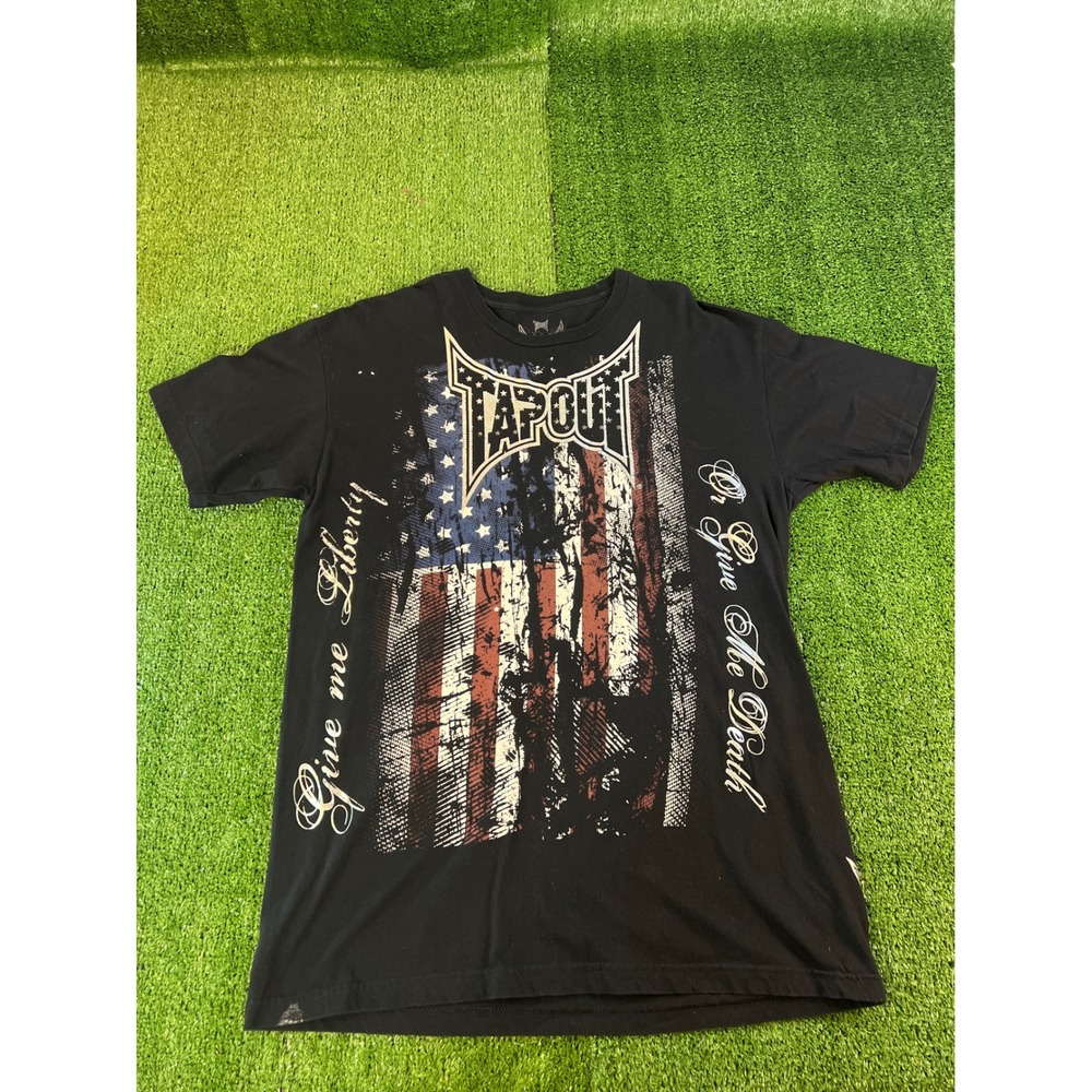 Tapout Mens Graphic Tee Black American Flag Give Me Liberty Or Give Me Death LG